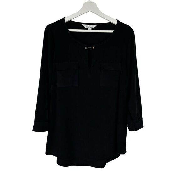 Ellen Tracy Black Large Top Chest Pockets Gold Bar - Picture 1 of 6